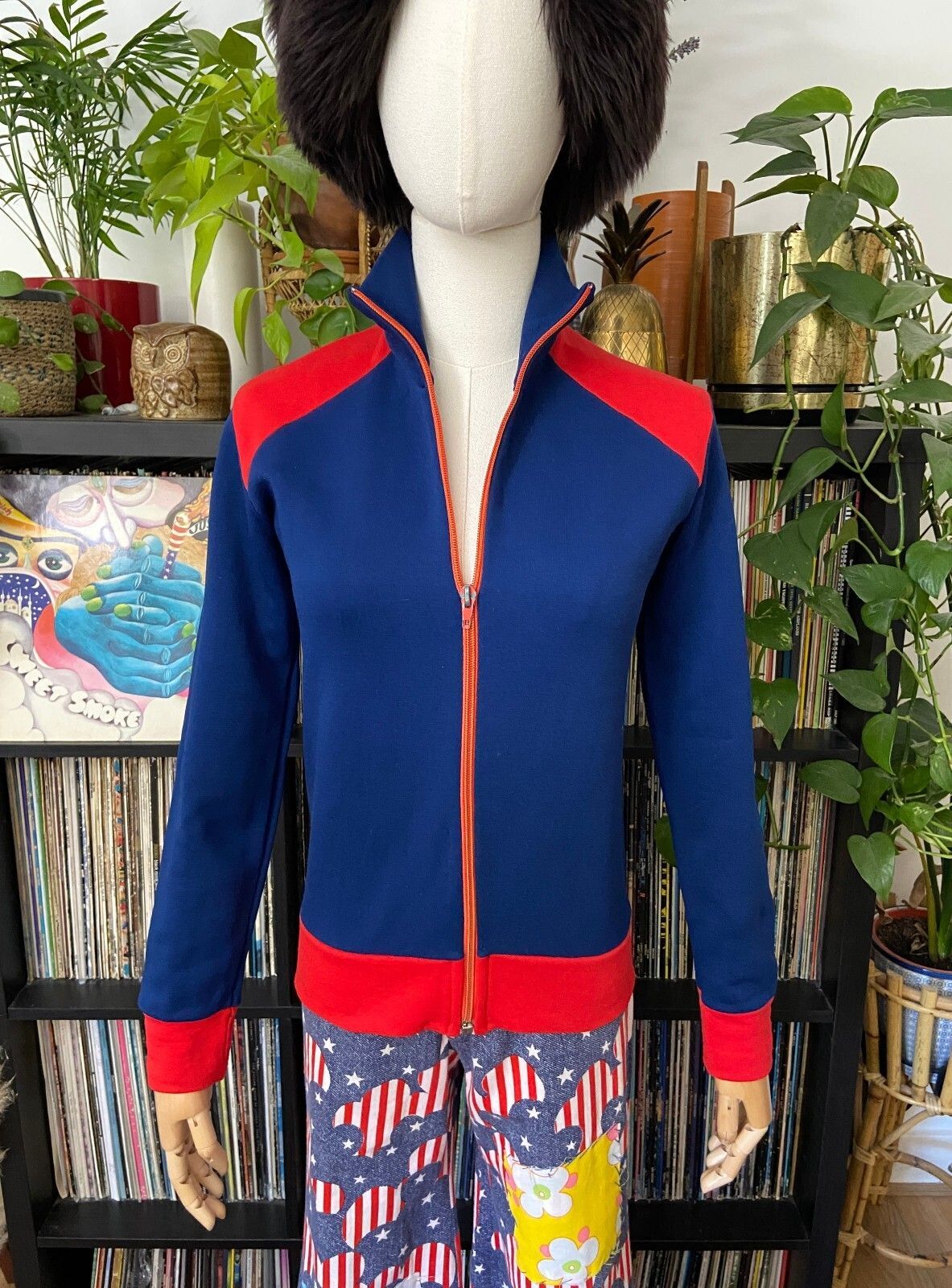 Vintage 1970s Navy & Red Track Top