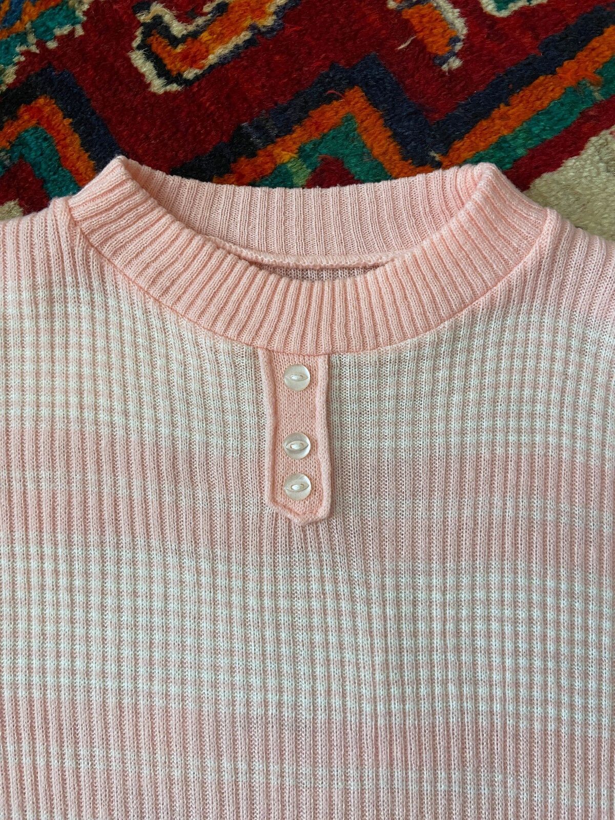 Vintage 1970s Pink White Striped Knit Top