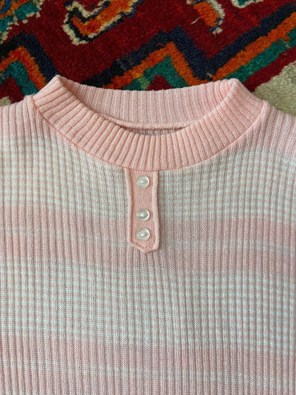 Vintage 1970s Pink White Striped Knit Top