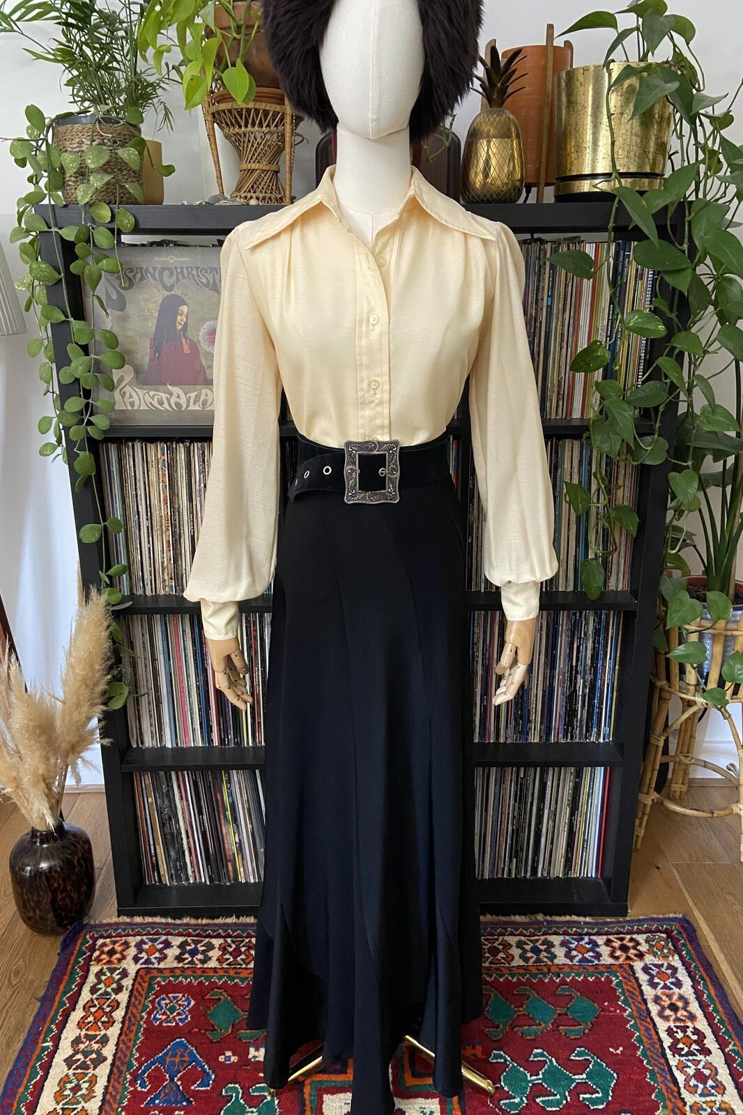 Vintage 1970s Black Bias Cut Maxi Skirt
