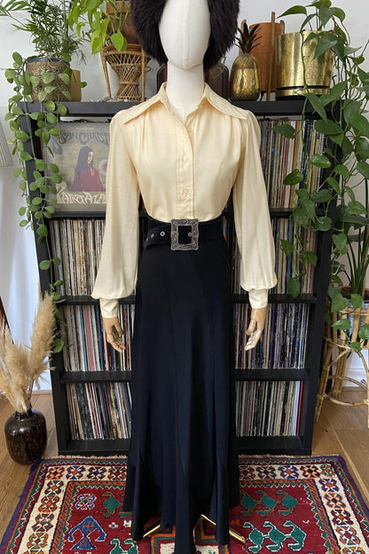 Vintage 1970s Black Bias Cut Maxi Skirt