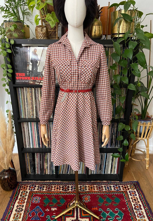 Vintage 1970s Red Check Shirt Dress