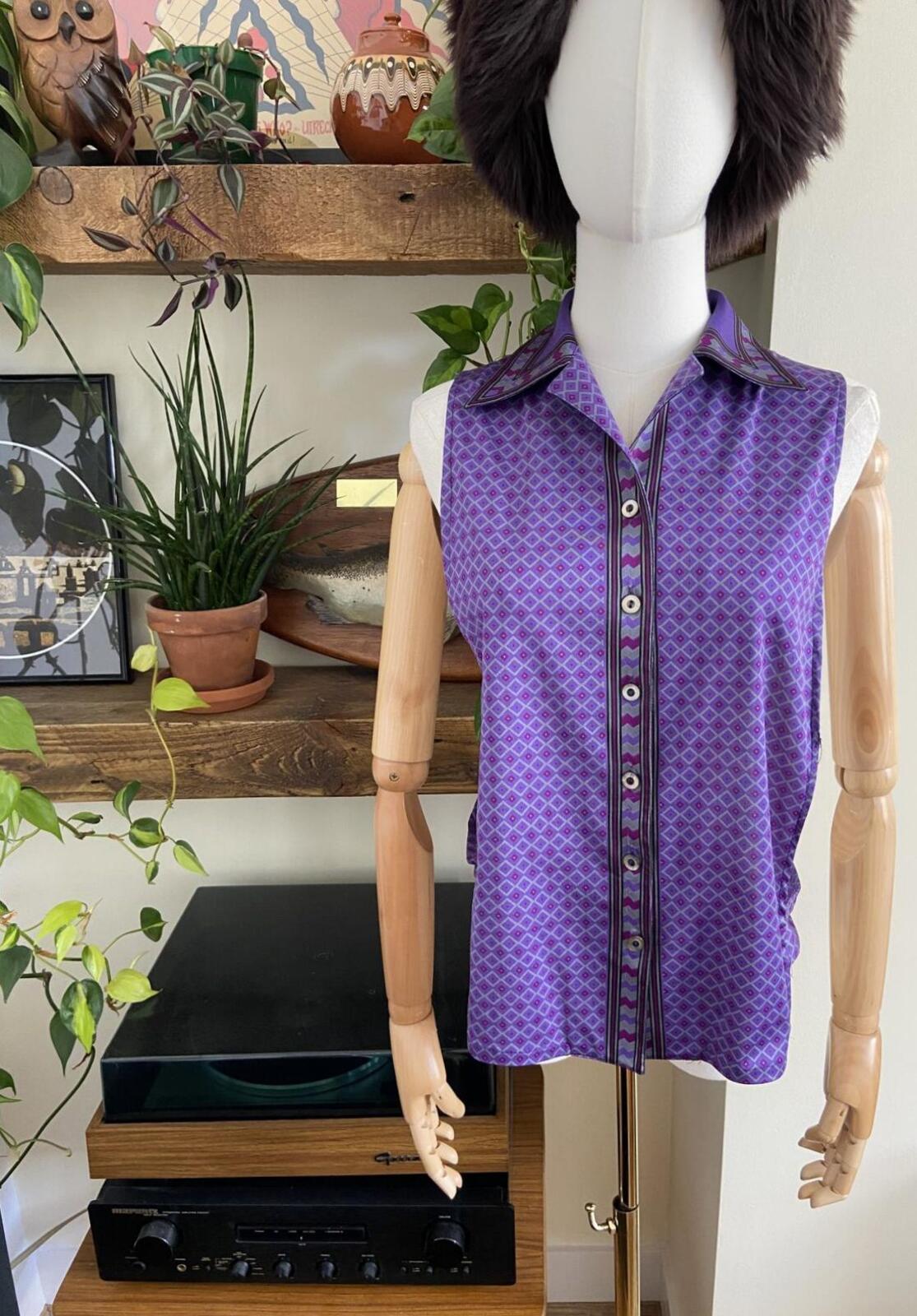 Vintage 1960s Purple Geometric Dickey Shirt