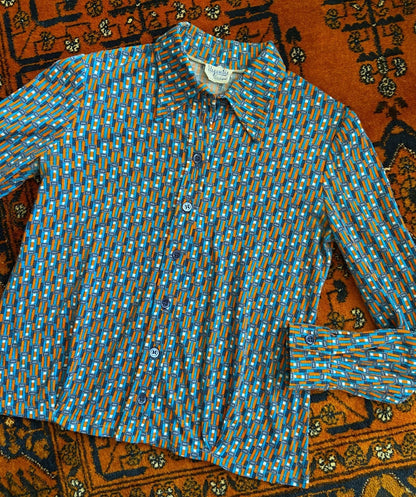 Vintage 1970s Blue & Orange Dagger Collar Shirt