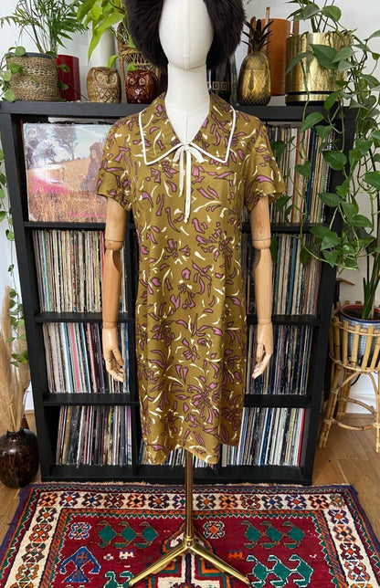 Vintage 1970s Ochre Collared Dress