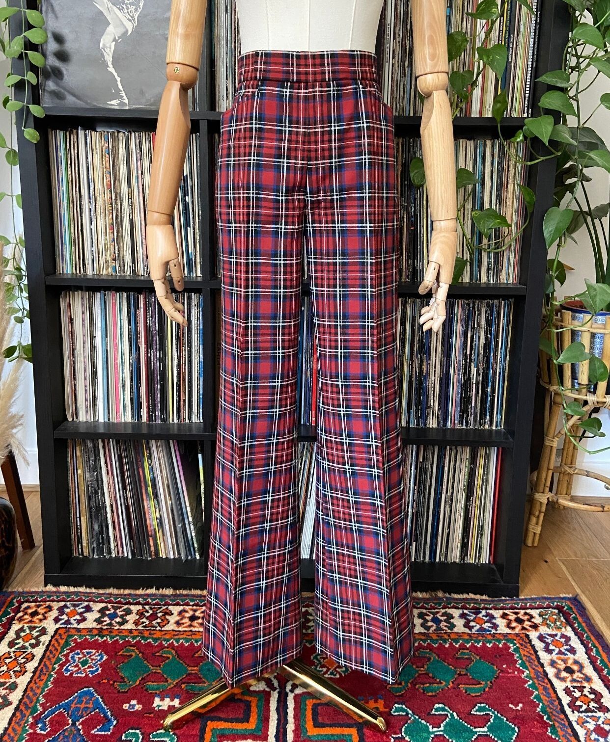 Vintage 1970s Flared Tartan Trousers W29 / L29.5