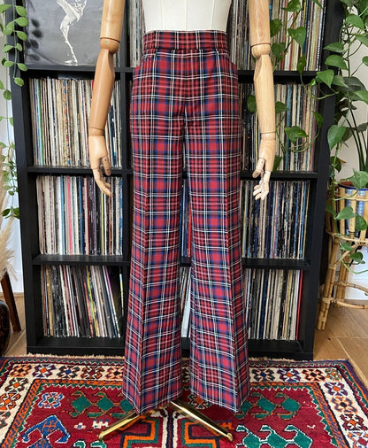 Vintage 1970s Flared Tartan Trousers W29 / L29.5