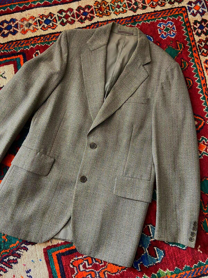 Vintage 1970s Dusty Green & Brown Wool Blazer Jacket