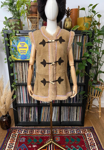 Vintage 1970s Suede Embroidered Trim Vest