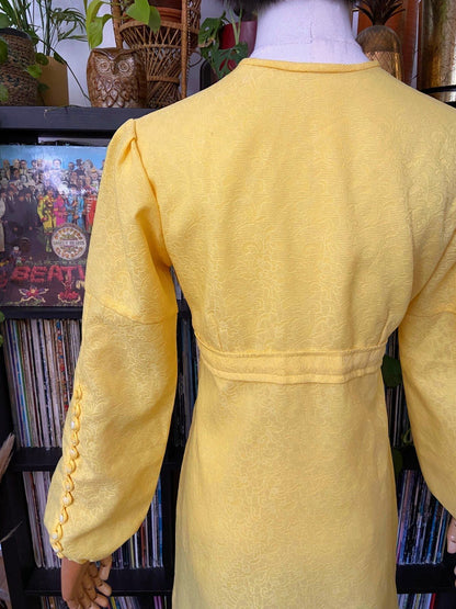 Vintage 1960s Yellow Button Detail Mini Dress