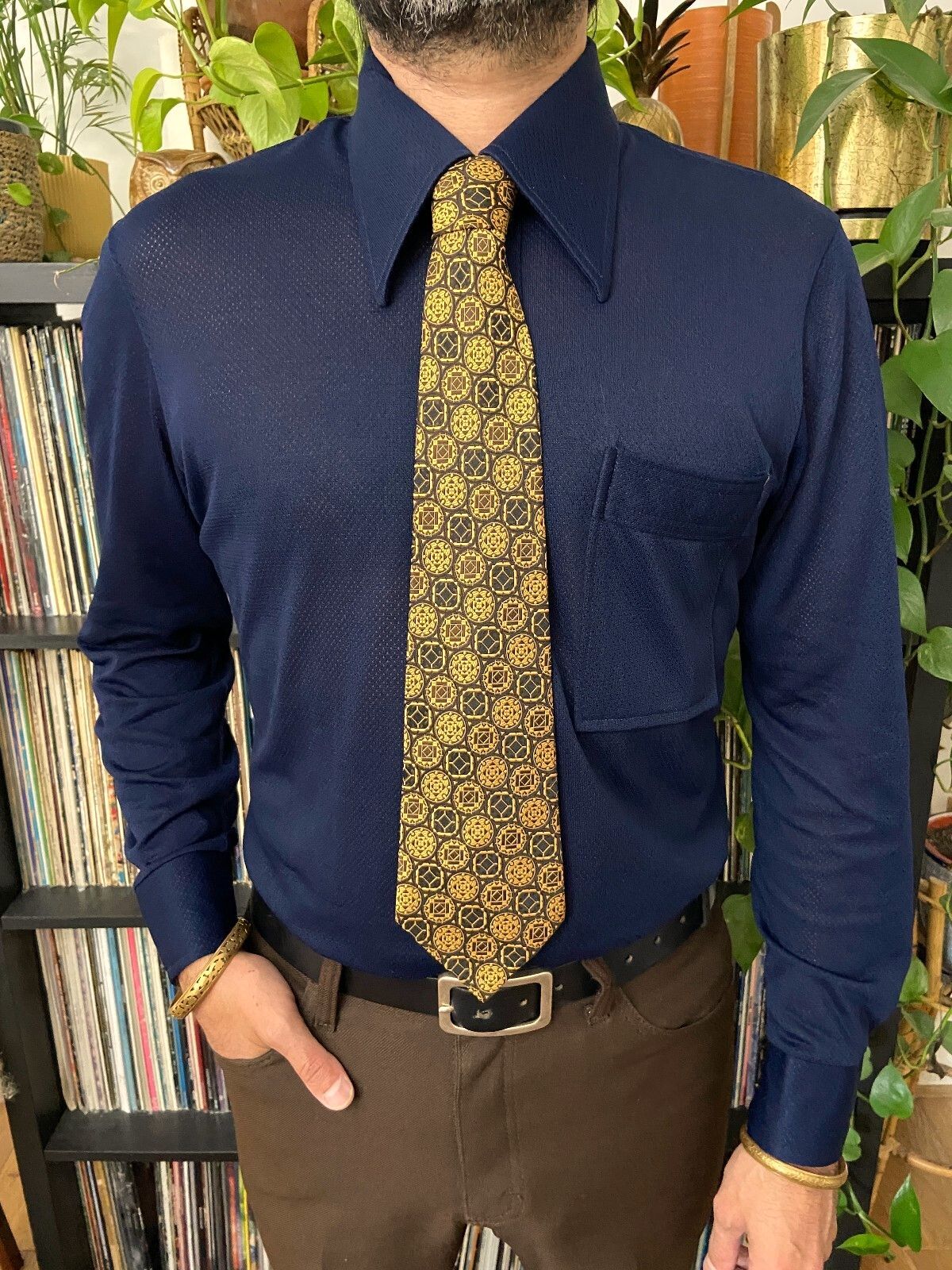 Vintage 1970s Gold & Black Woven St Michael Kipper Tie