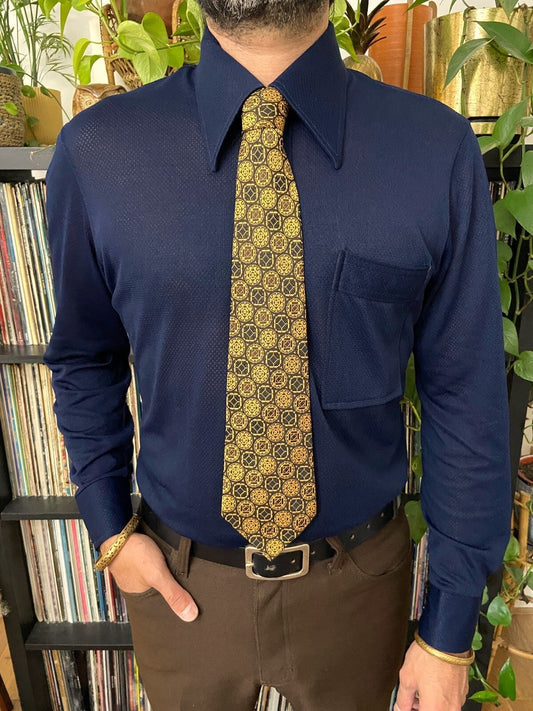 Vintage 1970s Gold & Black Woven St Michael Kipper Tie