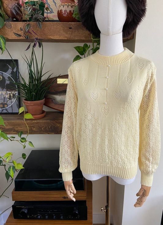 Vintage 1980s Pale Yellow Pearl Knit