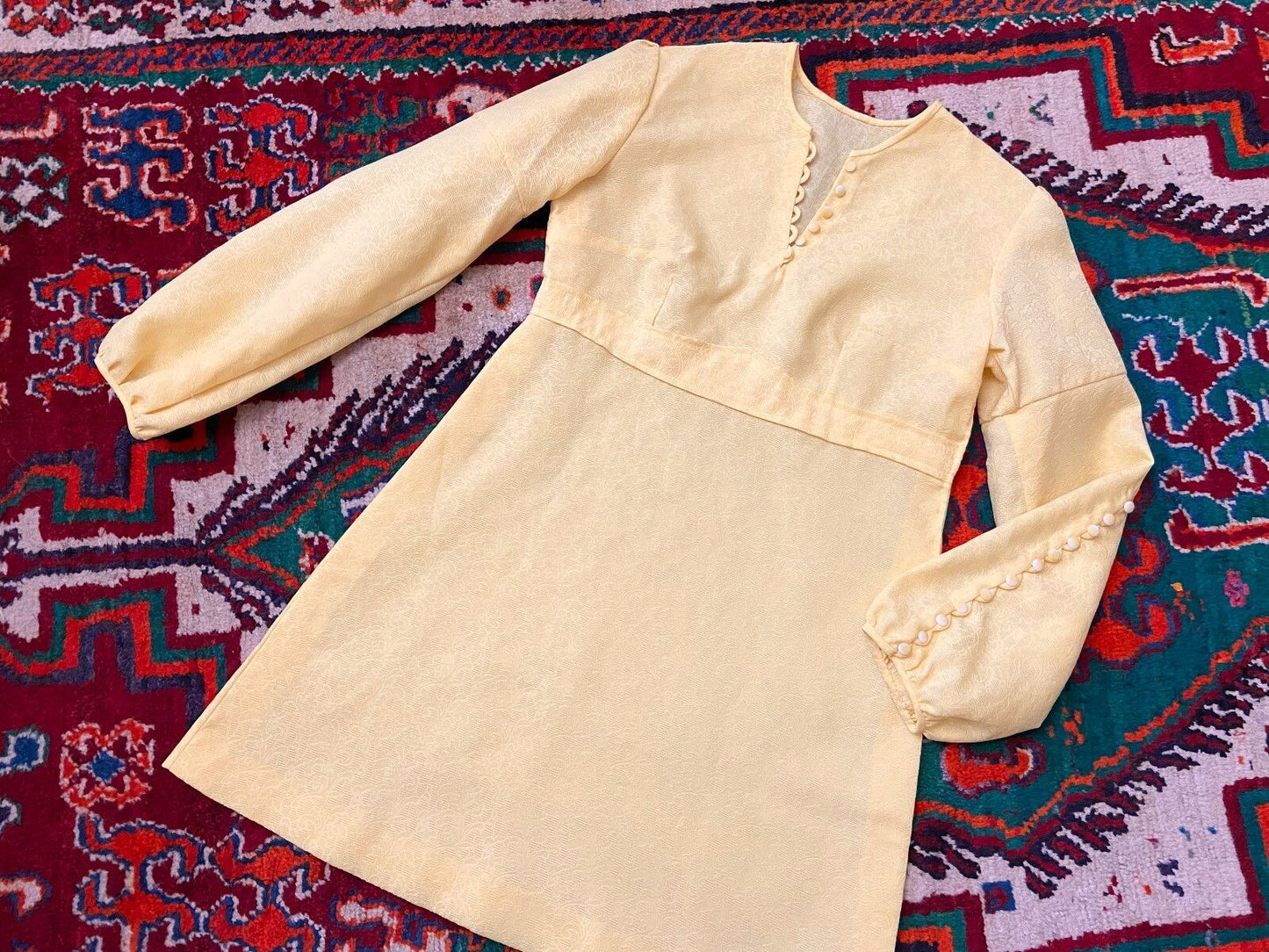 Vintage 1960s Yellow Button Detail Mini Dress