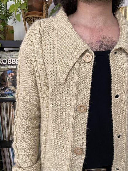 Vintage 1970s Dagger Collar Cable Knit Cardigan