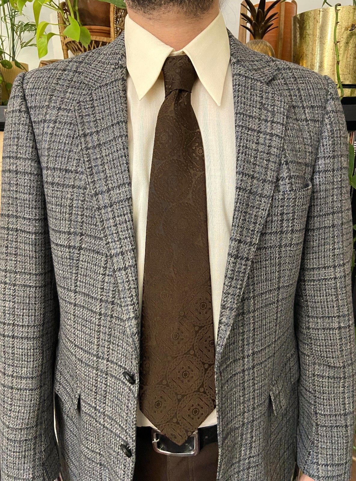 Vintage 1970s Chocolate Woven Pattern Kipper Tie