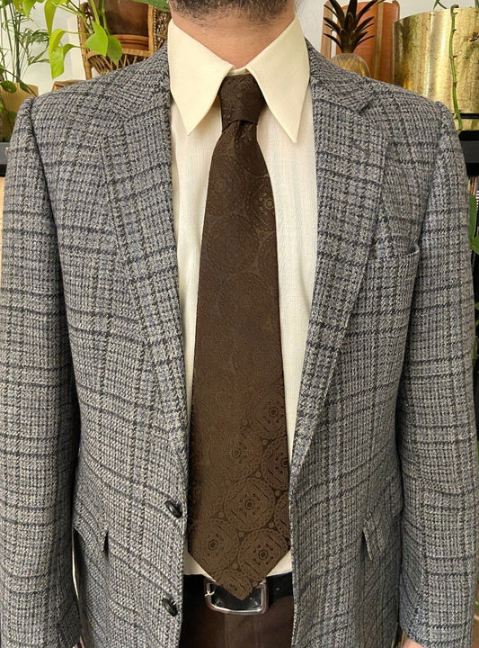 Vintage 1970s Chocolate Woven Pattern Kipper Tie