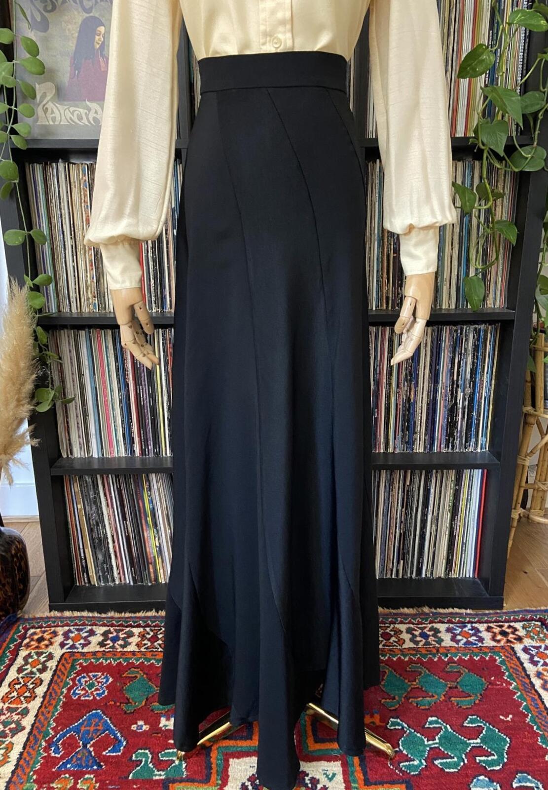 Vintage 1970s Black Bias Cut Maxi Skirt