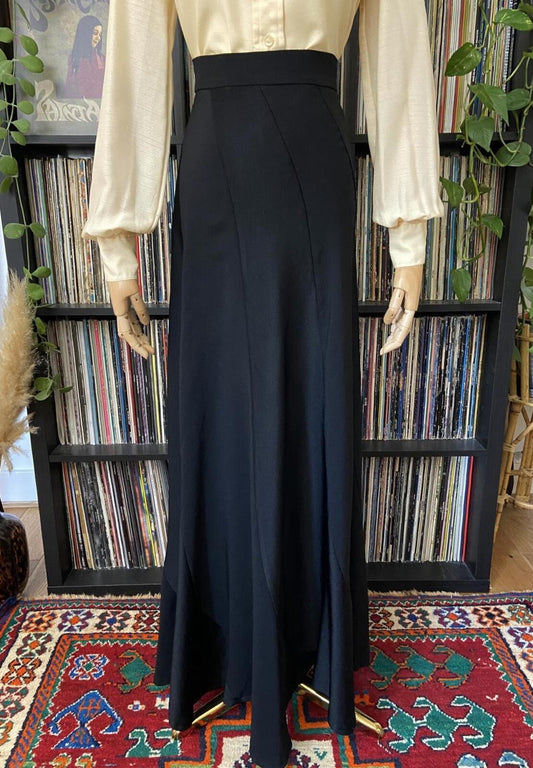 Vintage 1970s Black Bias Cut Maxi Skirt
