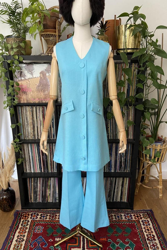 Vintage 1960s Pale Blue Flared Two Piece Mod Set