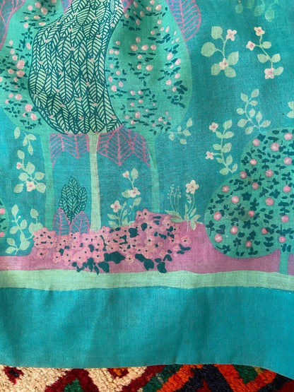 Vintage 1970s Turquoise Landscape Print Skirt
