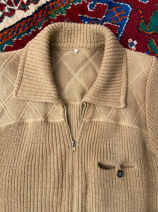 Vintage 1970s Beige Italian Chunky Knit Cardigan