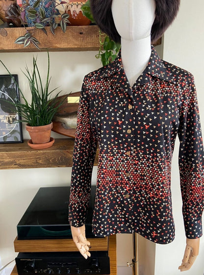 Vintage 1970s Black Printed Japanese Jersey Shirt