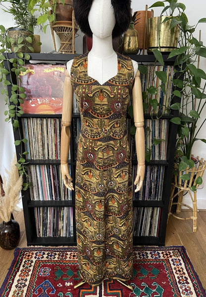 Vintage 1960s Yellow Metallic Maxi Dress