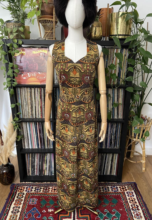 Vintage 1960s Yellow Metallic Maxi Dress