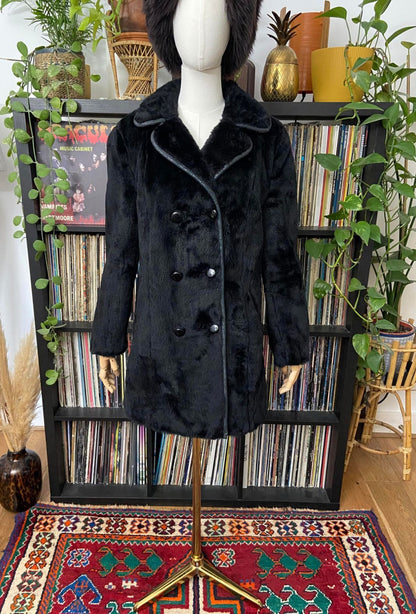 Vintage 1970s Black Faux Fur Coat