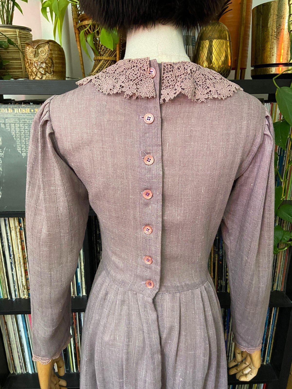 Vintage 1970s Lilac Lace Collar Prairie Dress