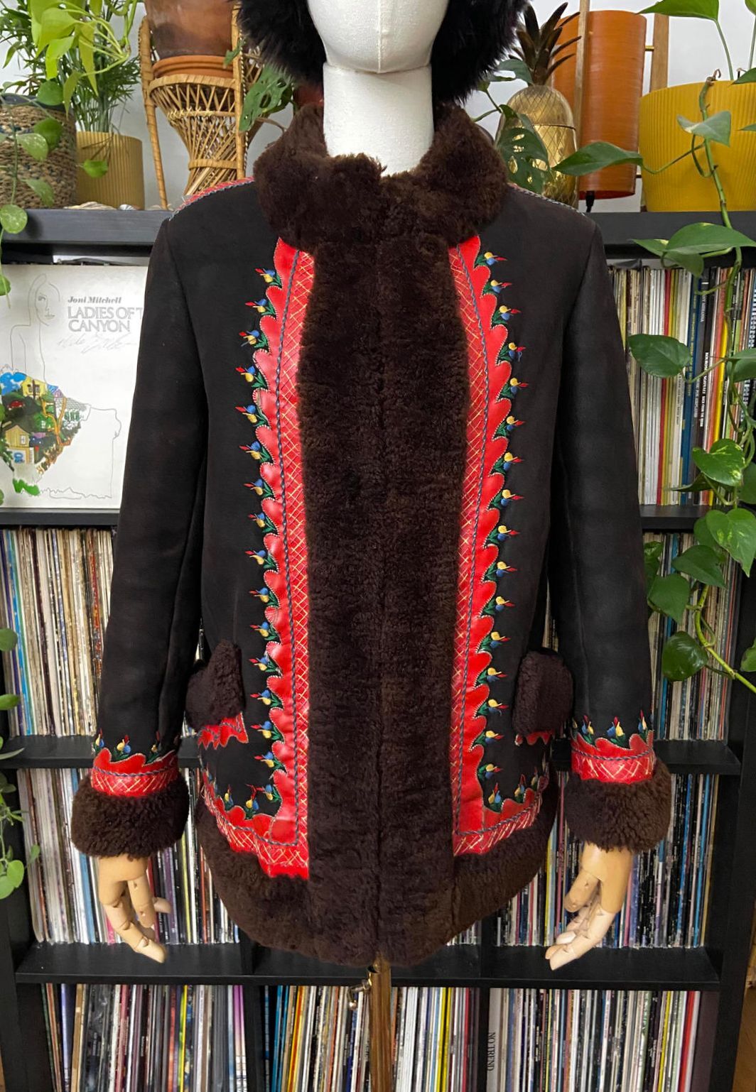 Vintage 1970s Brown Embroidered Polish Folk Coat