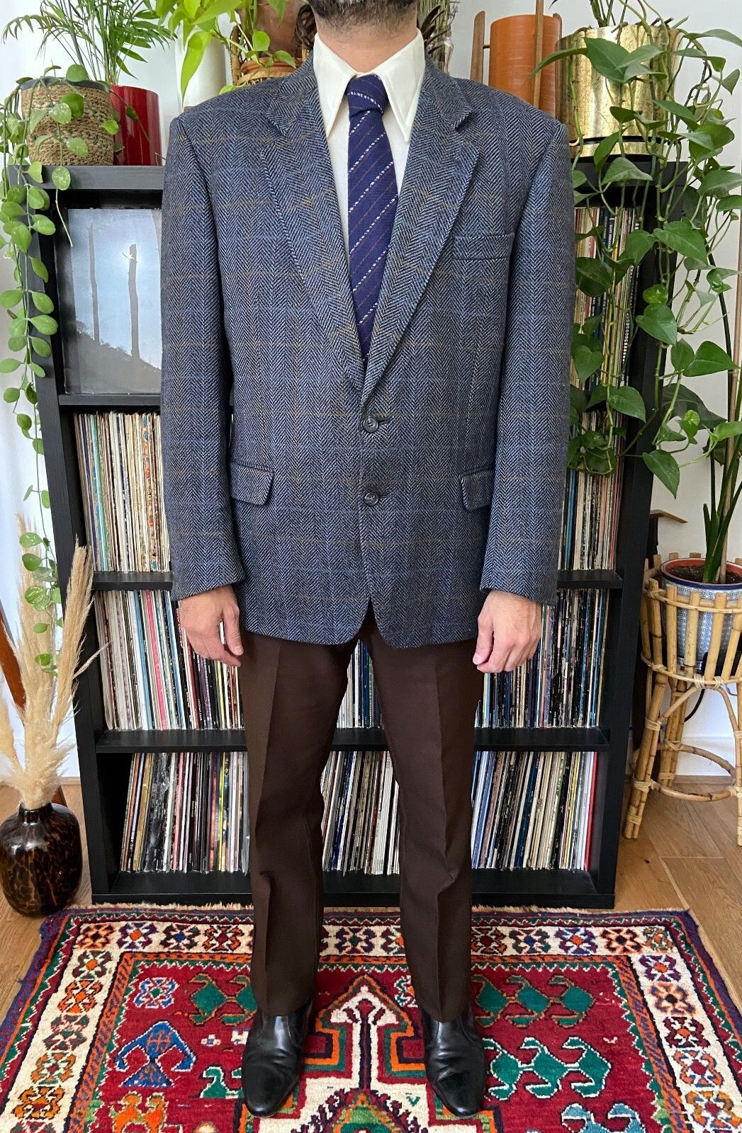 Vintage 1980s Herringbone Lambswool Blazer Jacket