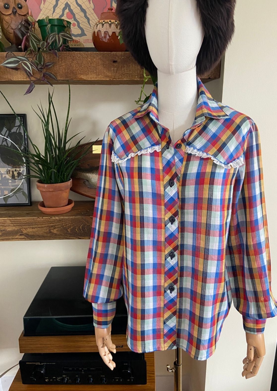 Vintage 1970s Tartan Western Shirt