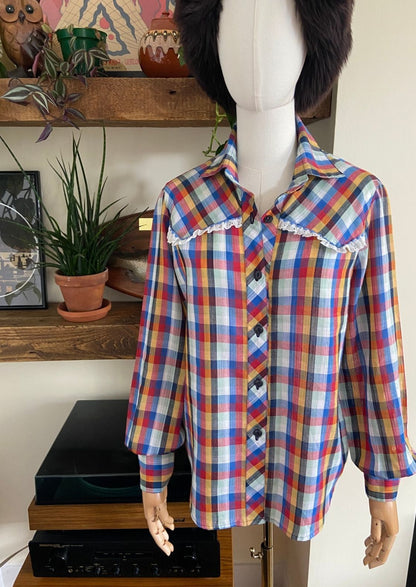 Vintage 1970s Tartan Western Shirt