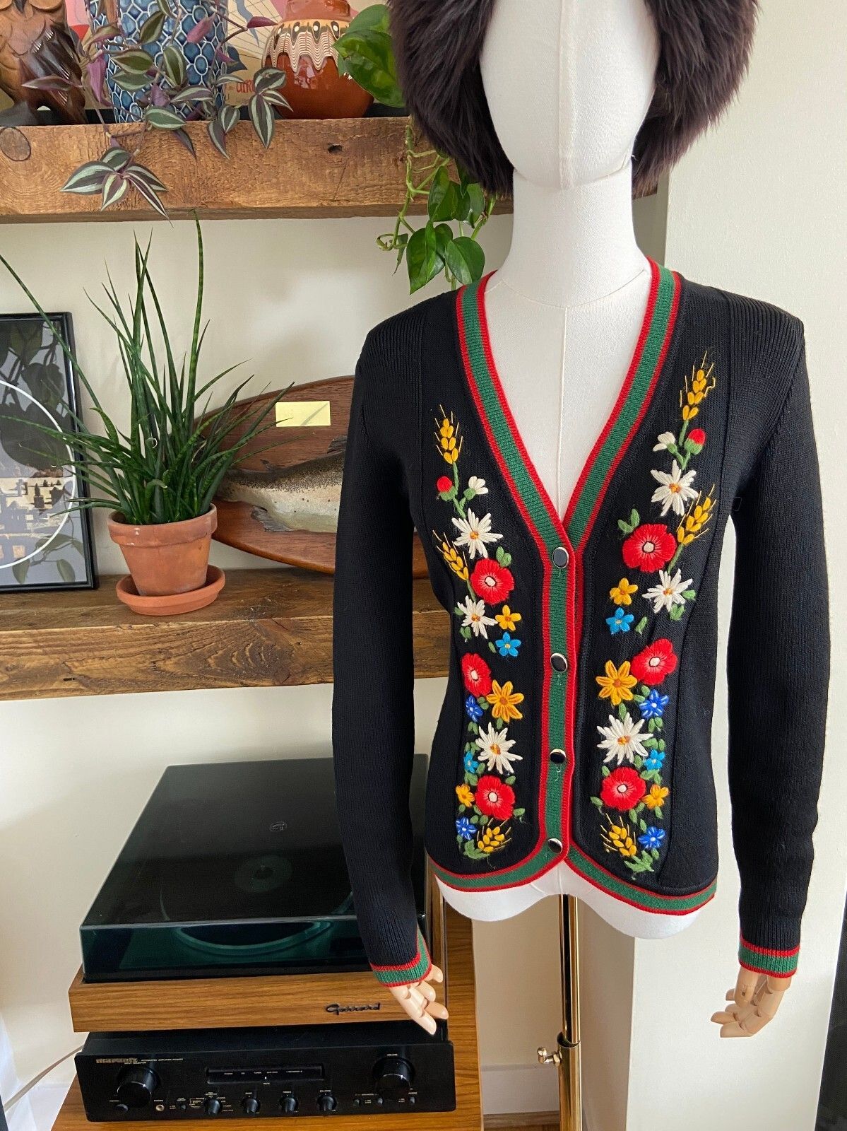 Vintage 1970s Black Austrian Folk Cardigan