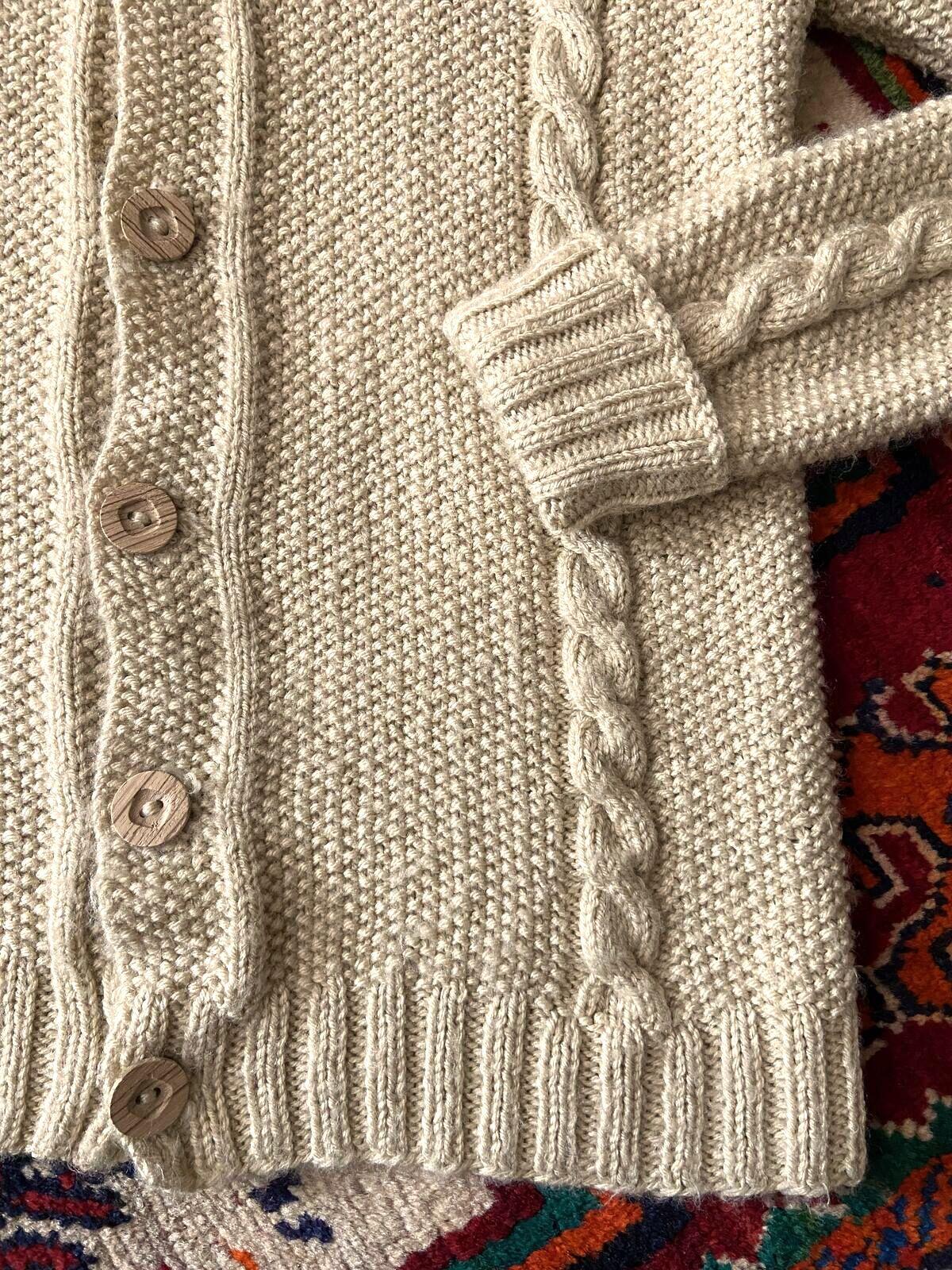 Vintage 1970s Dagger Collar Cable Knit Cardigan