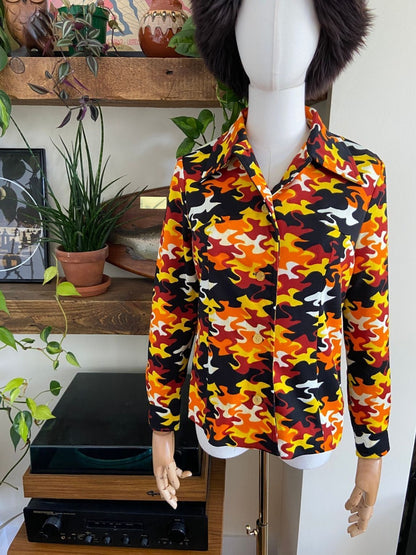 Vintage 1970s Orange & Yellow Retro Print Shirt