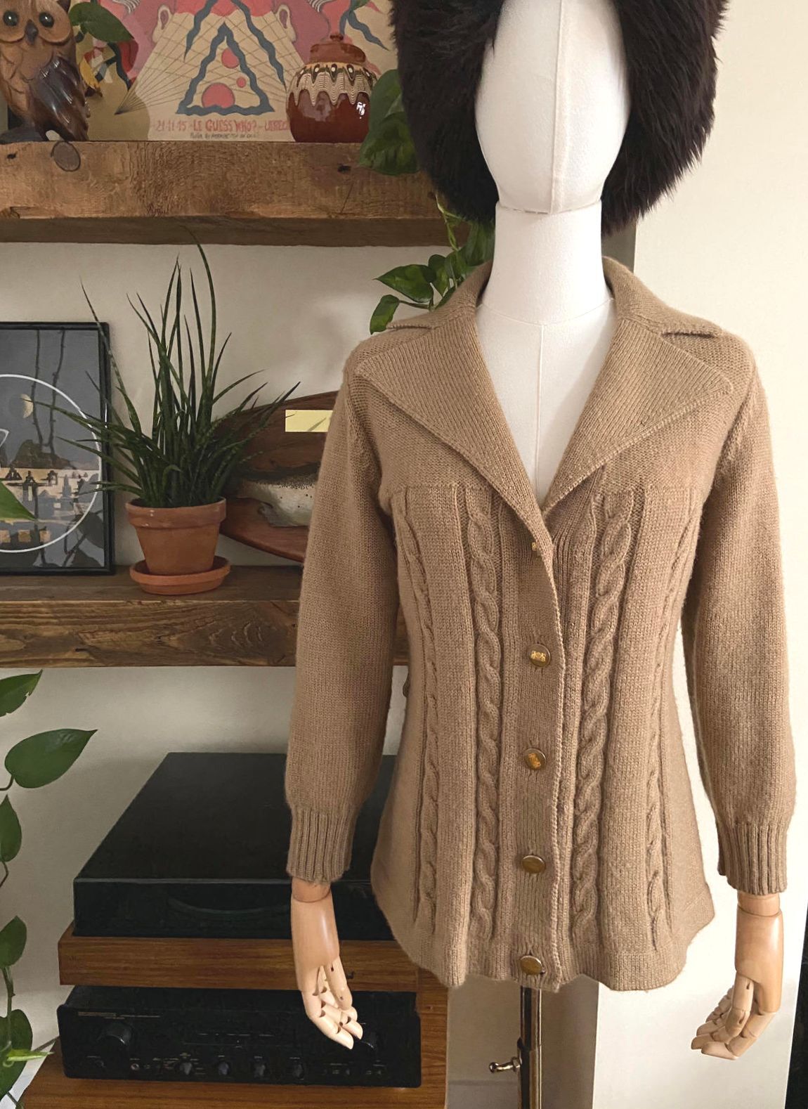Vintage 1980s Beige Cable Knit Cardigan