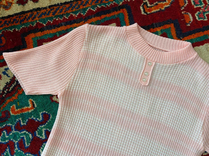 Vintage 1970s Pink White Striped Knit Top