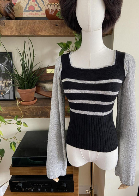Vintage 1970s Black Silver Disco Jumper
