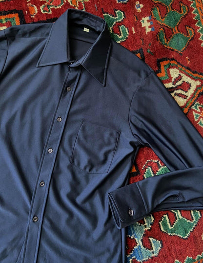Vintage 1970s Navy Dagger Collar Shirt