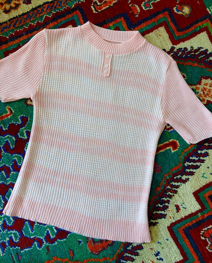 Vintage 1970s Pink White Striped Knit Top