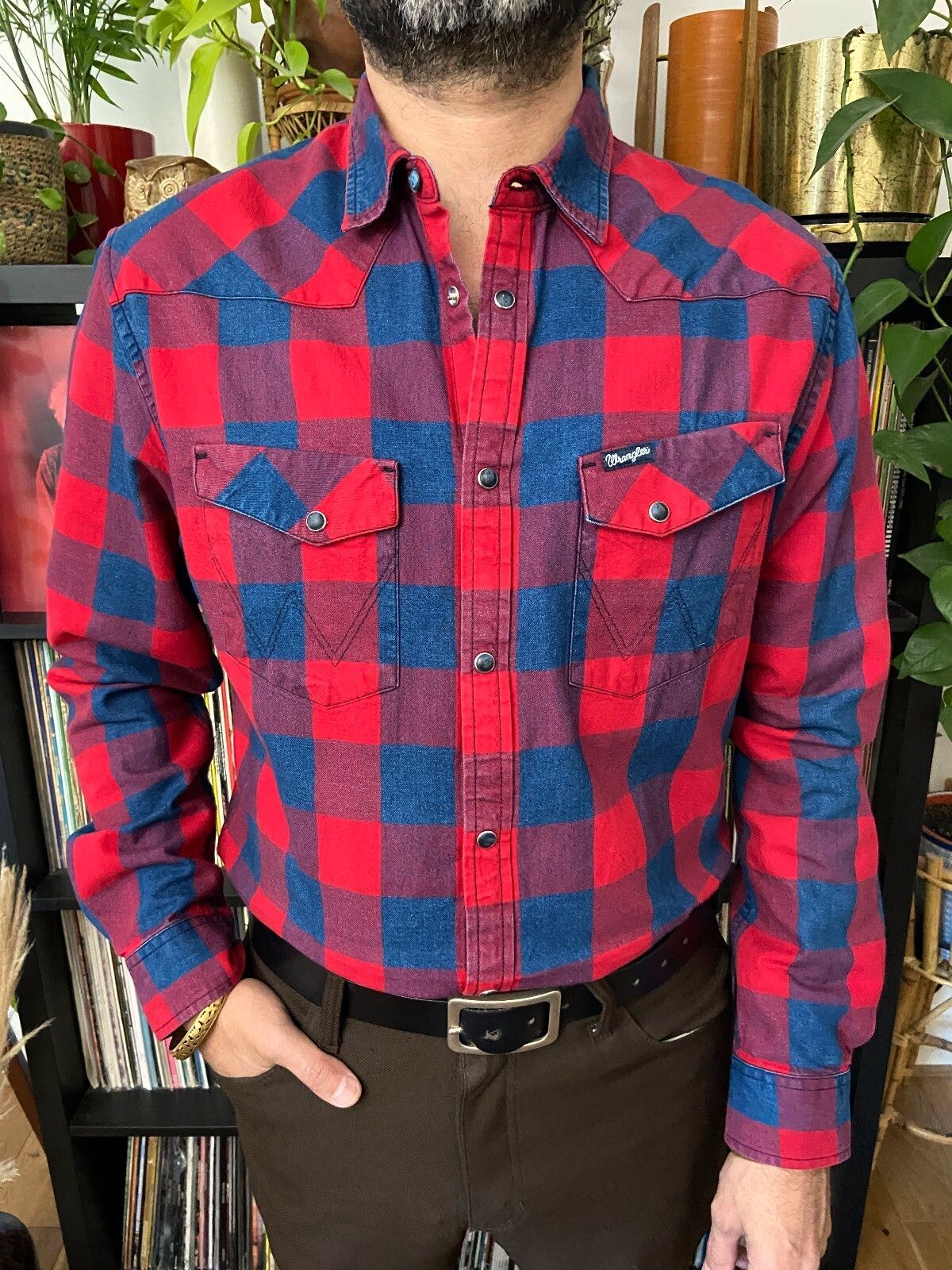 Vintage Y2K Red & Navy Wrangler Western Shirt
