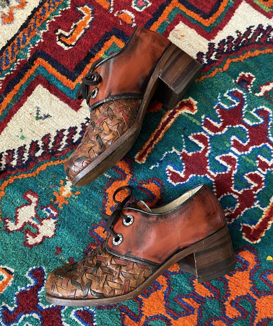 Vintage 1970s Russell & Bromley Woven Leather Shoes UK 10