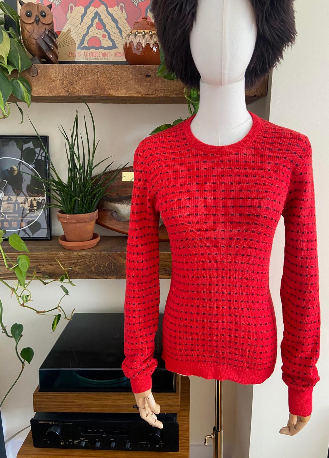 Vintage 1970s Red Navy Long Sleeve Jumper