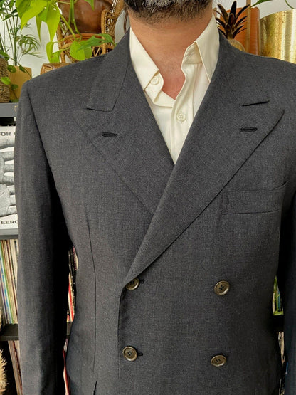 Vintage 90s Italian Charcoal Double Breasted Blazer Jacket