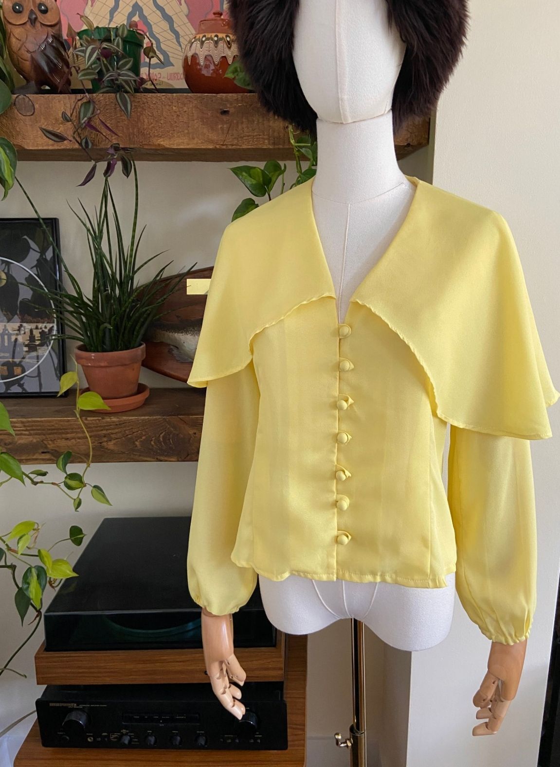 Vintage 1960s Yellow Button Up Cape Blouse