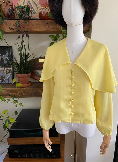 Vintage 1960s Yellow Button Up Cape Blouse