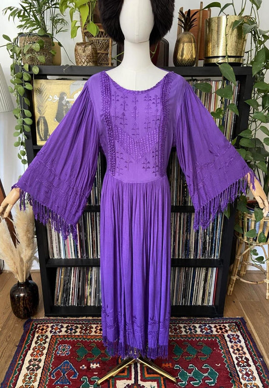 Vintage 1970s Purple Fringed Afghan Dress